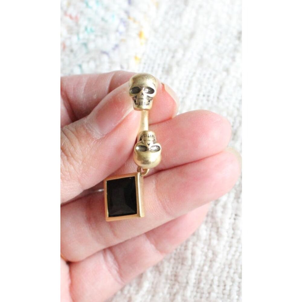 Alexander McQueen Black Twin Skull Studded Drop Earrings - Picture 3 of 4